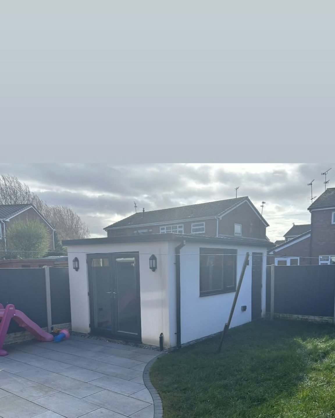 Rendered garden room with lantern lighting